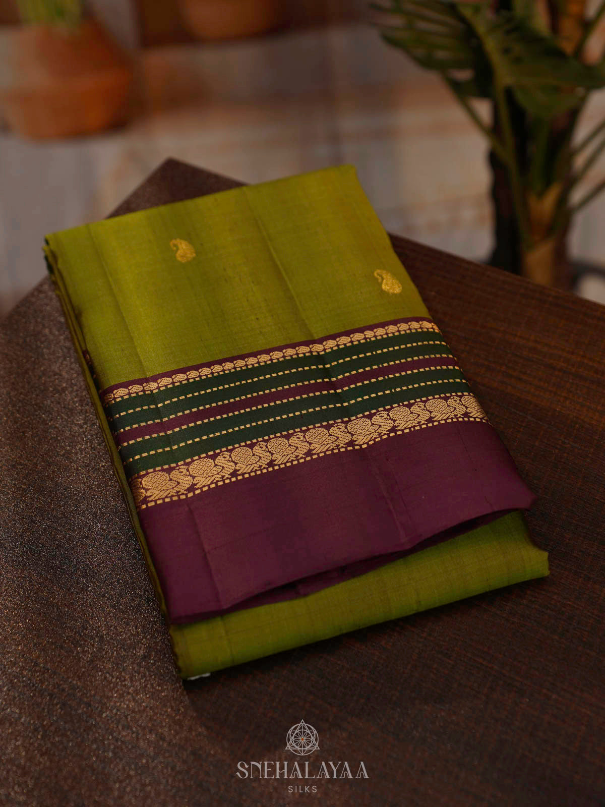 Olive Green Kanjivaram Silk Saree
