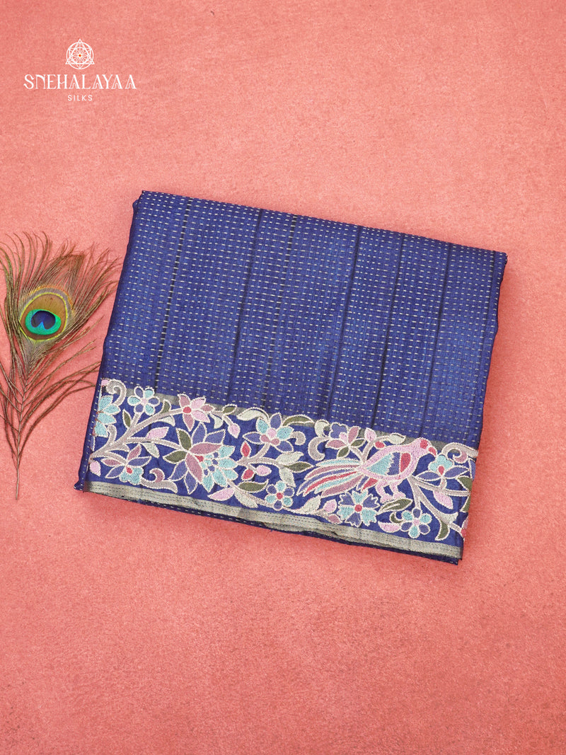 Blue Munga Tussar Embroidery Saree