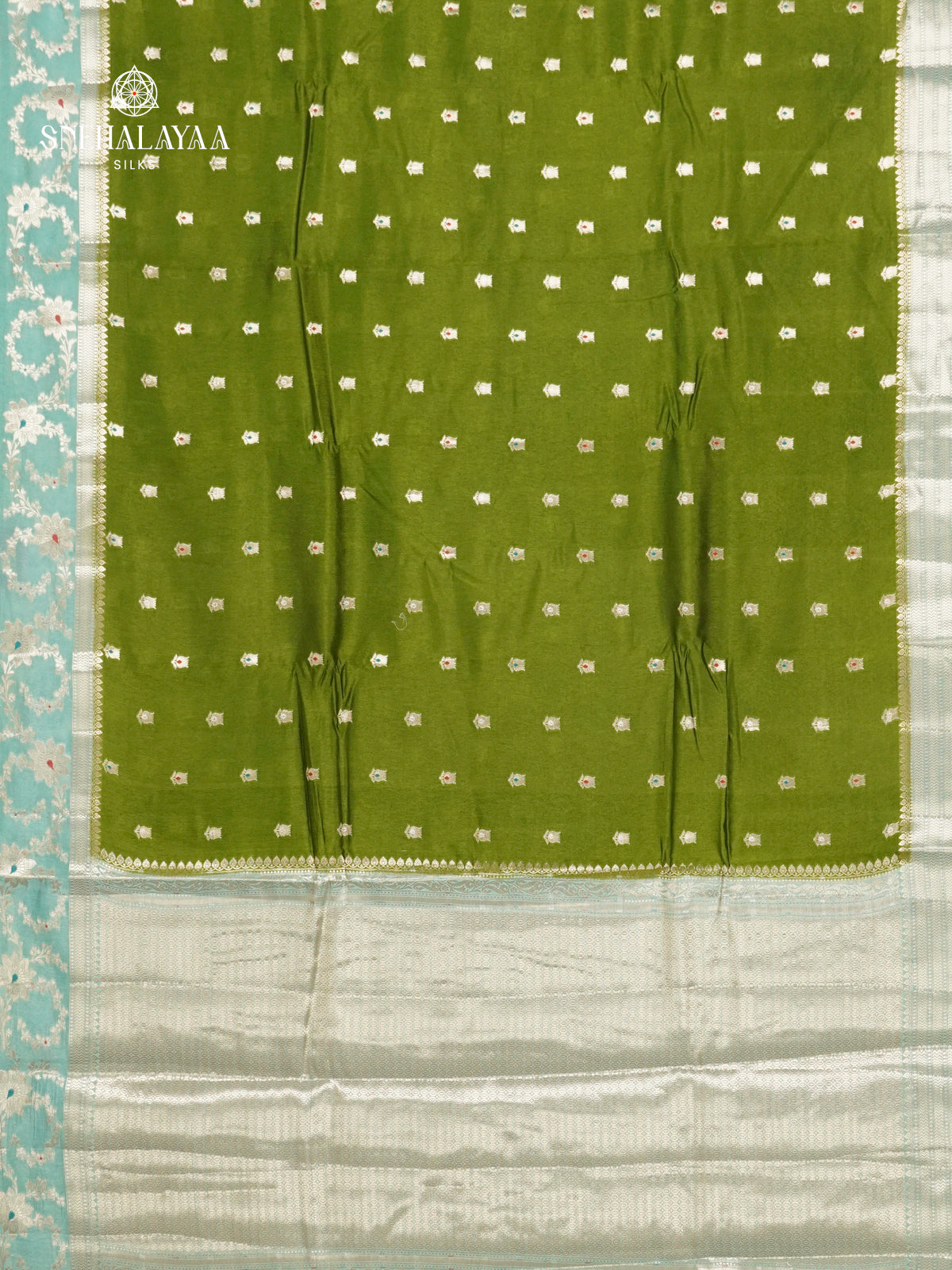 Olive Green Banaras Dupion Silk Saree