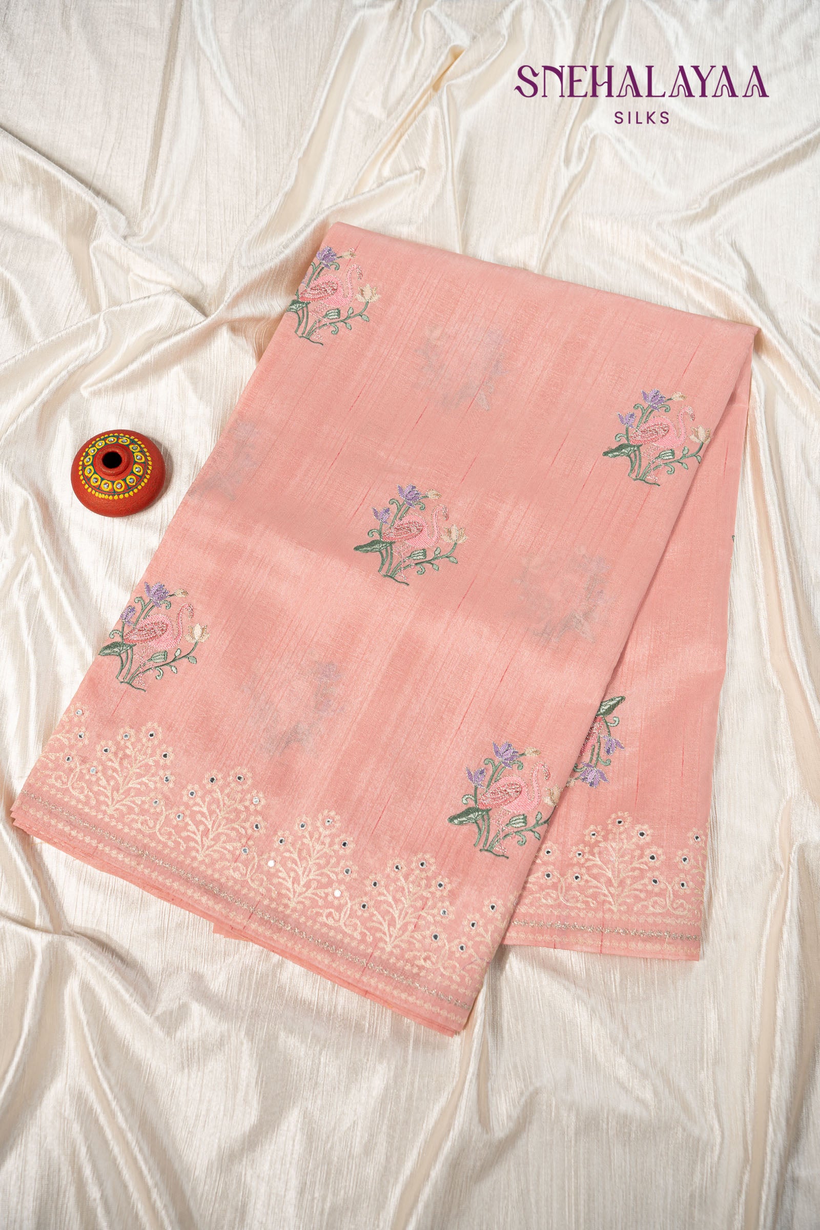 Rose Pink Raw Silk Saree