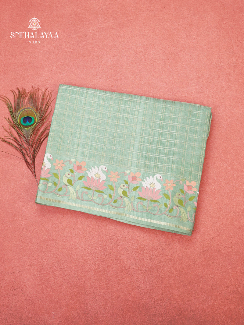 Pastel Green Munga Tussar Embroidery Saree