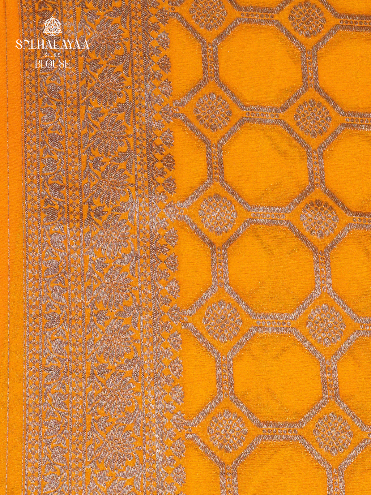 Rust Orange Banaras Crepe Silk Saree