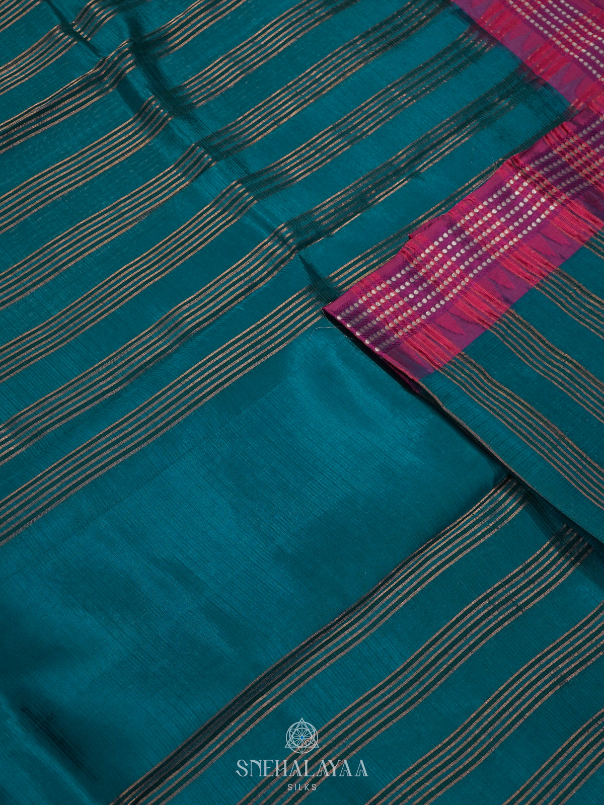Peacock Blue Banaras Kora Silk Saree