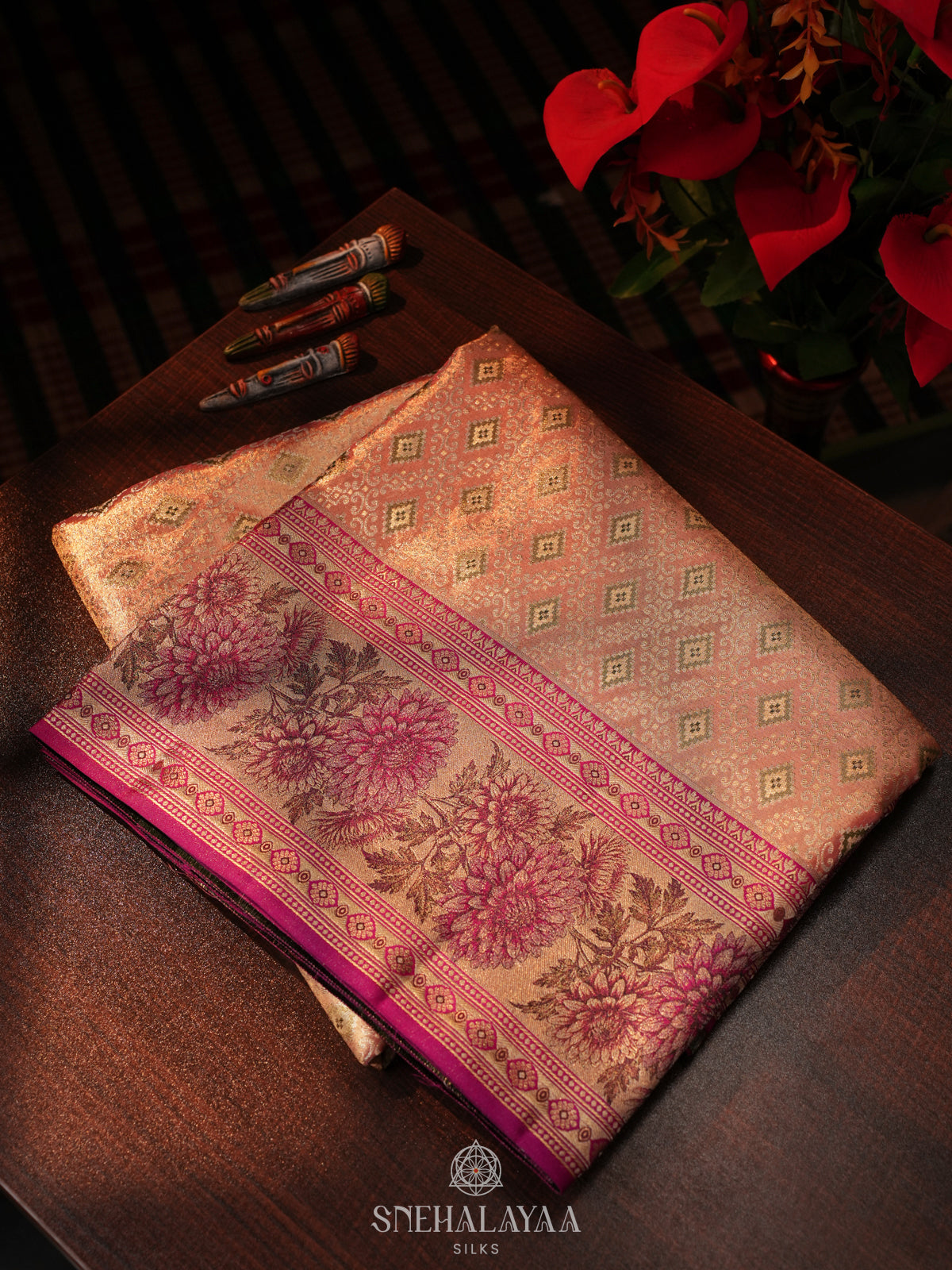 Peach Pink Kanjivaram Silk Saree