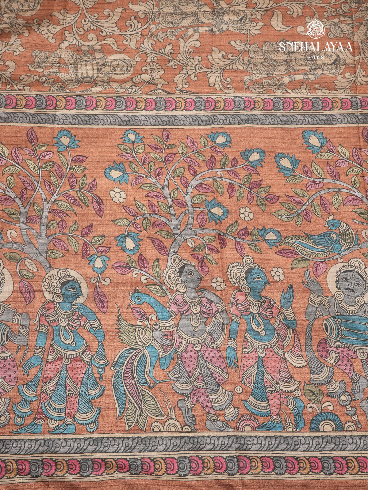 Brown Kalamkari Tussar Saree
