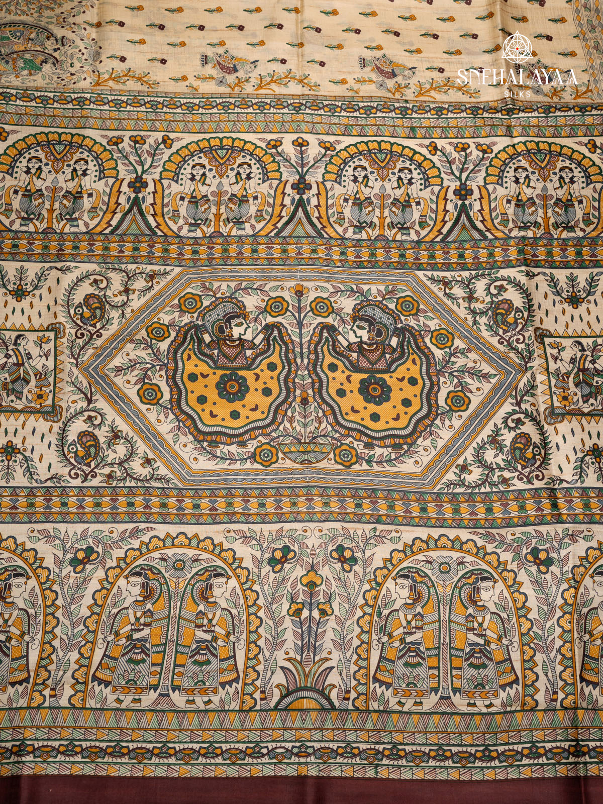 Sandal Printed Tussar Saree