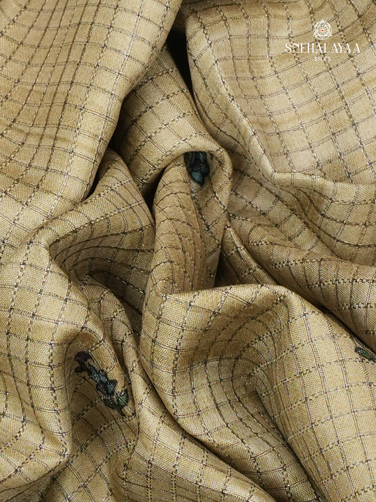 Beige Floral Printed Tussar Saree