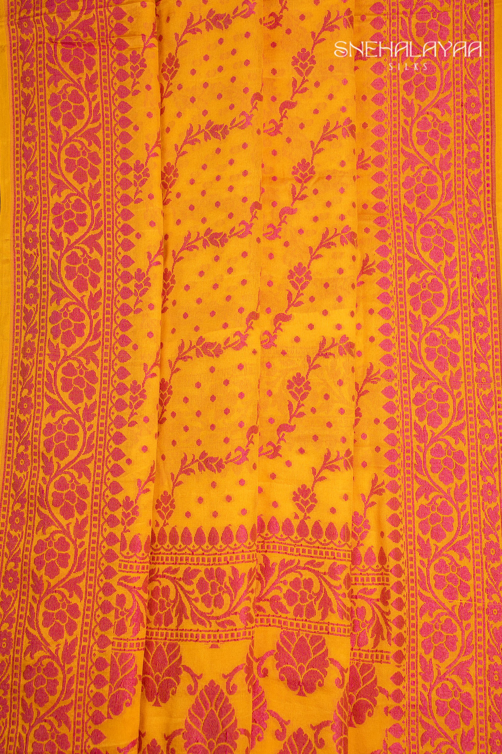 Mango Yellow Banaras Chiffon Saree