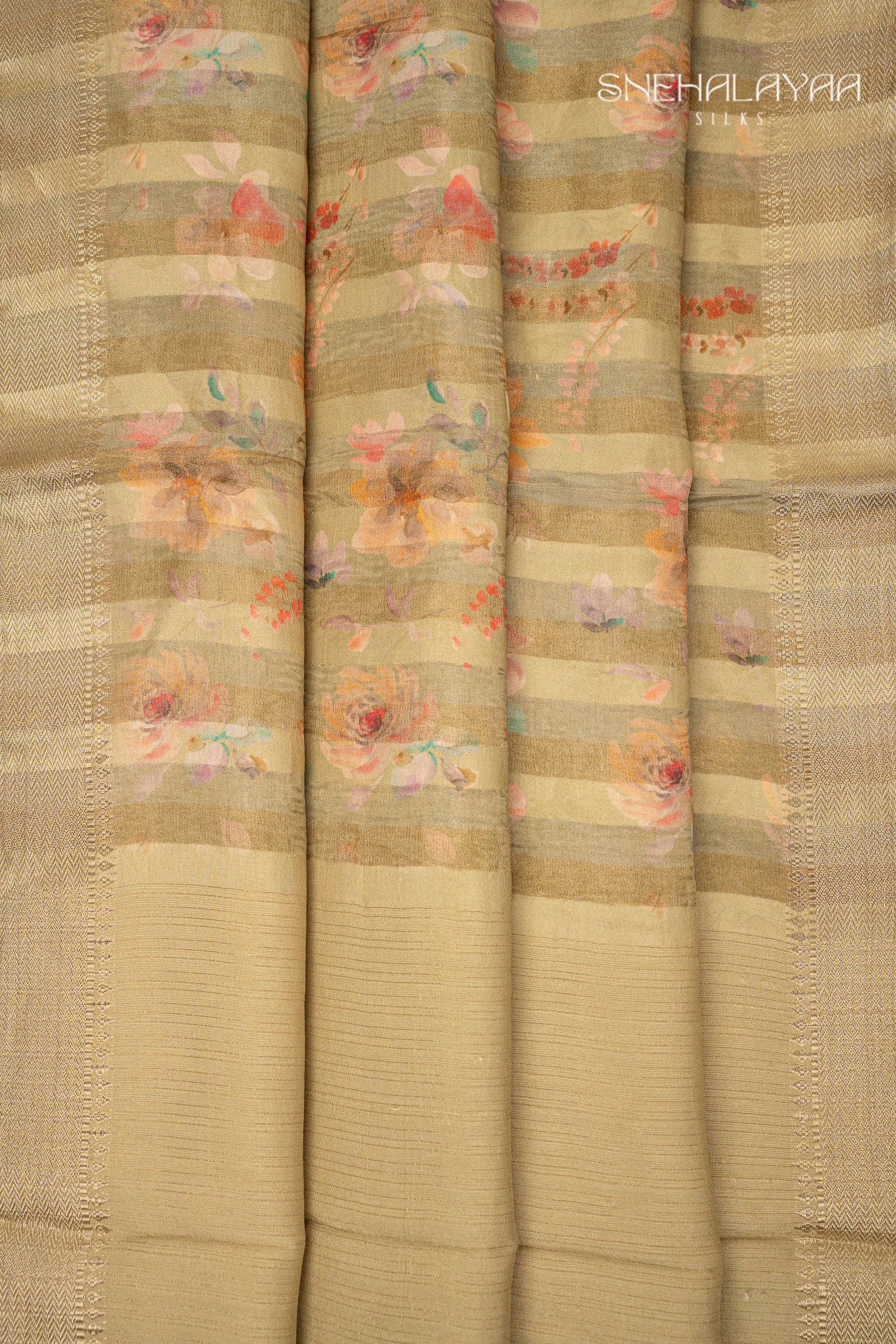 Olive Green Banaras Crepe Saree