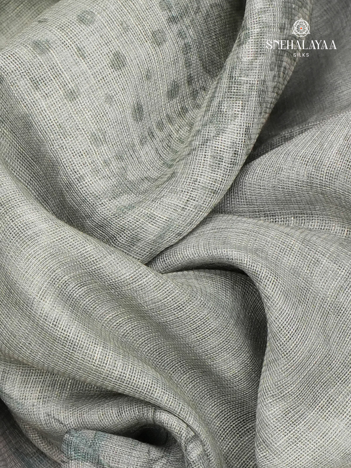 Pastel Grey Printed Linen Saree