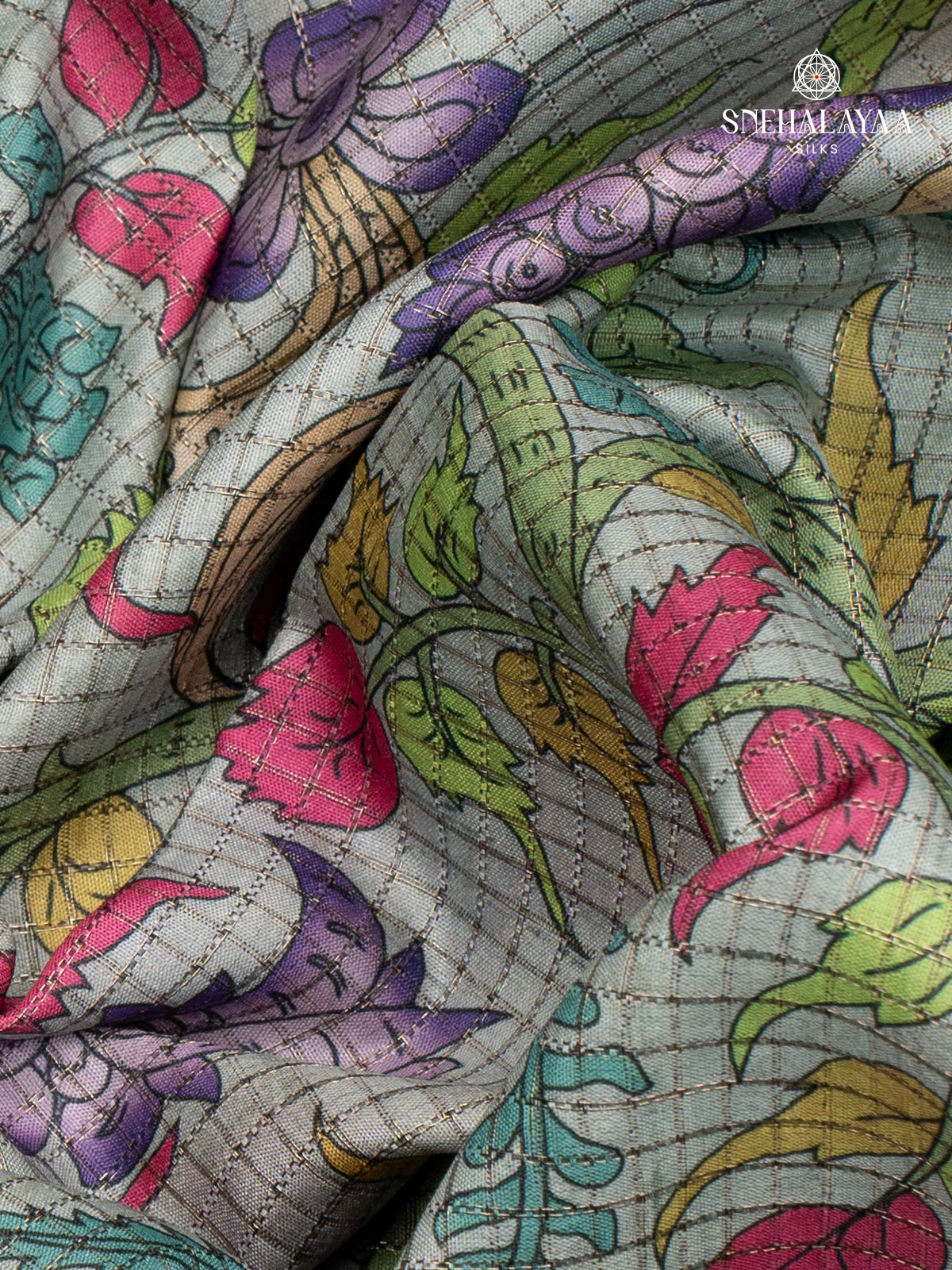 Teal Blue Printed Tussar Saree