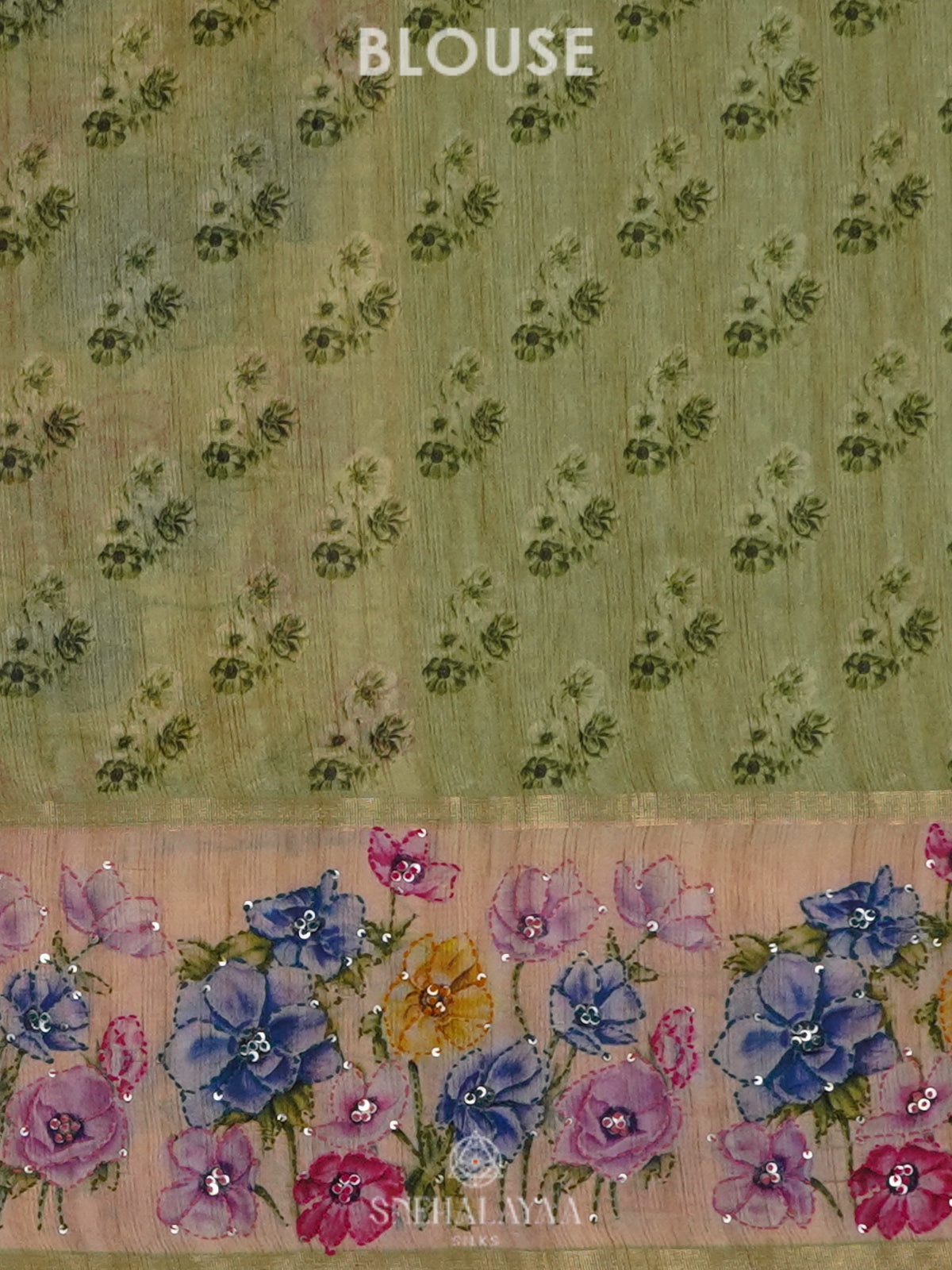 Green Munga Tussar Embroidery Saree