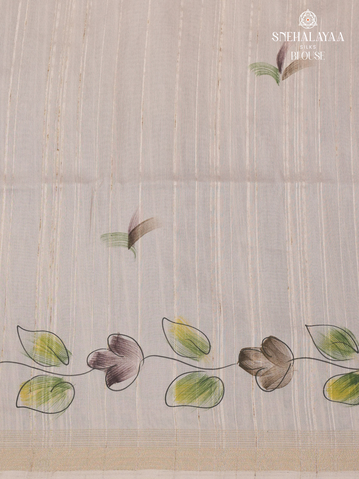 Grey Floral Printed Tussar Saree