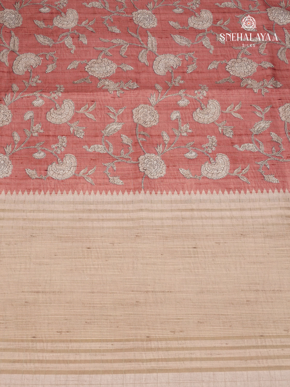 Maroon Floral Printed Tussar Saree