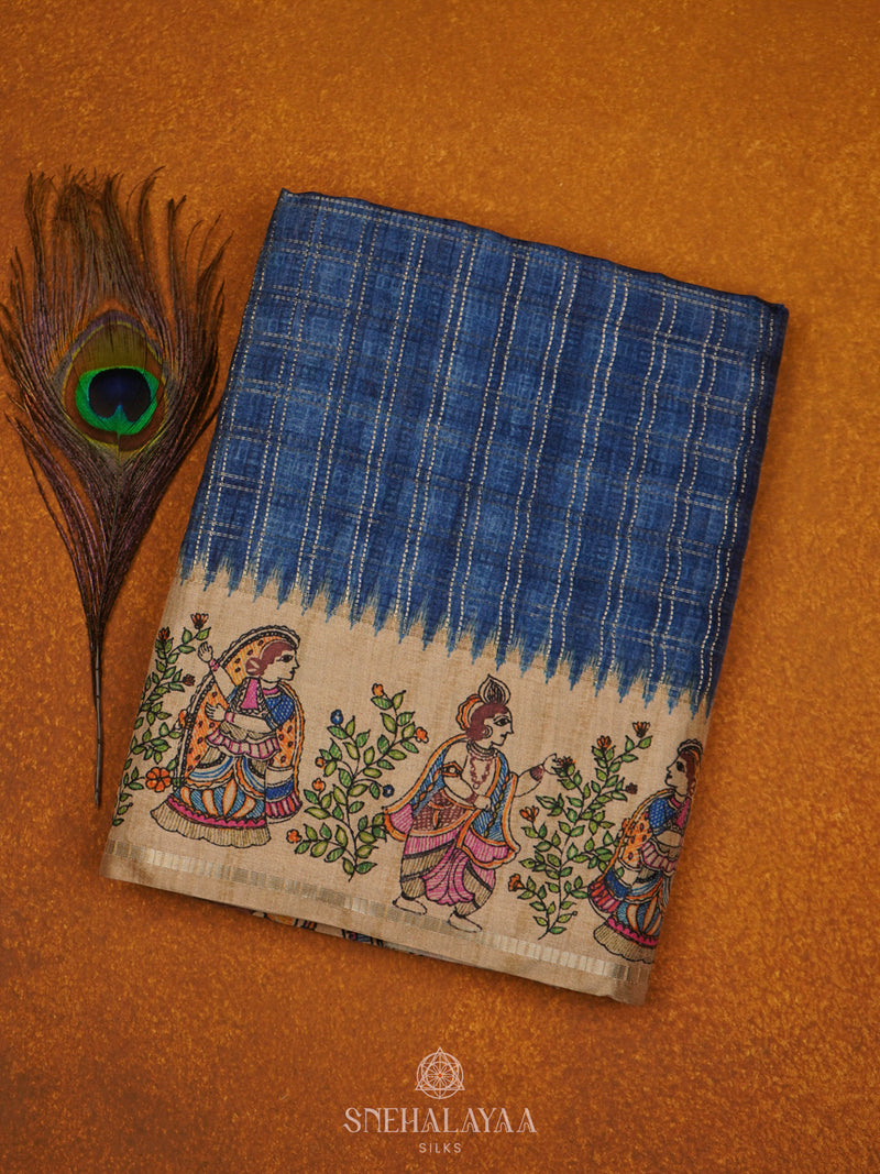 Blue Tussar Saree