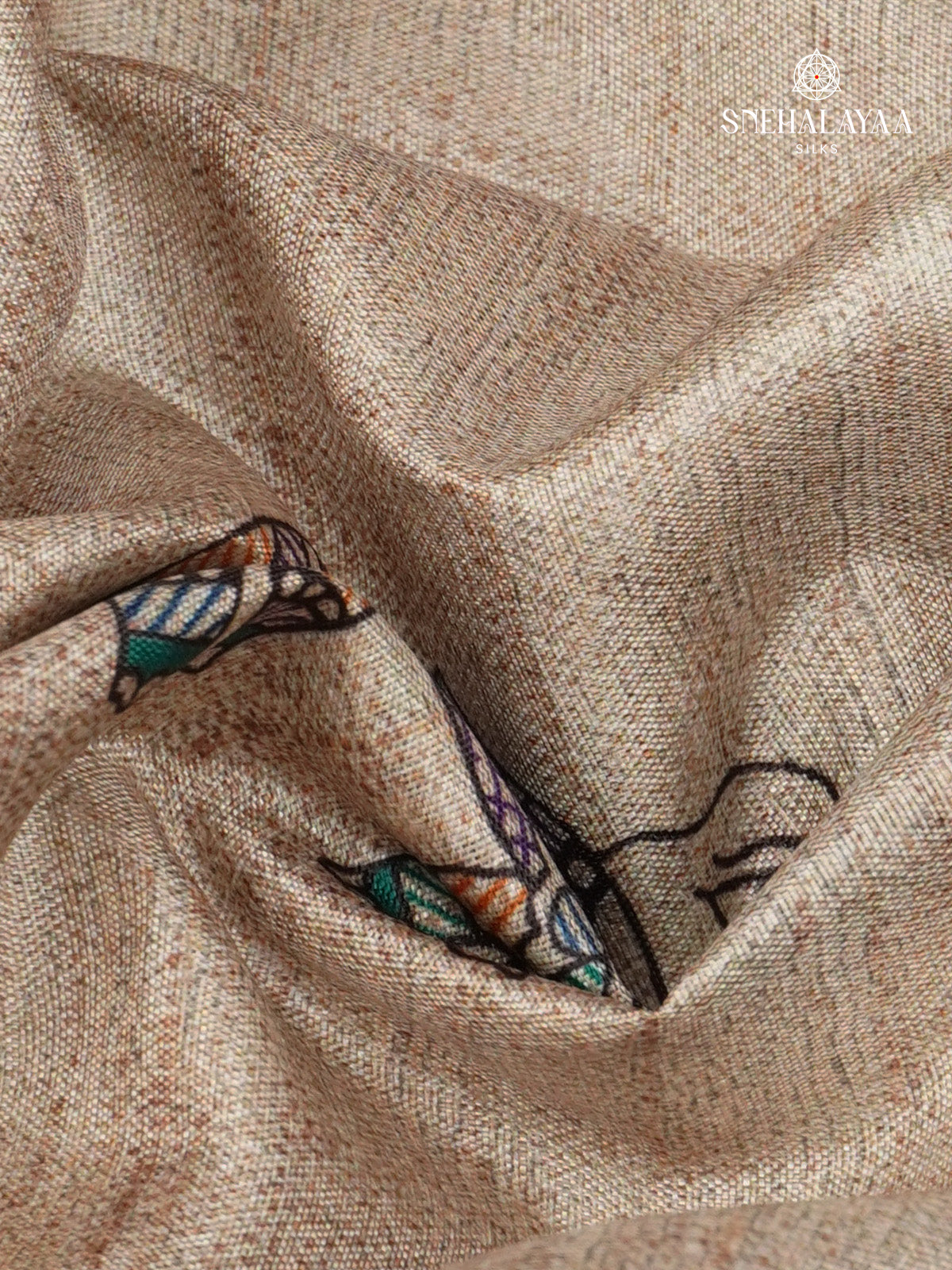 Beige With Yellow Border Madhubani Saree