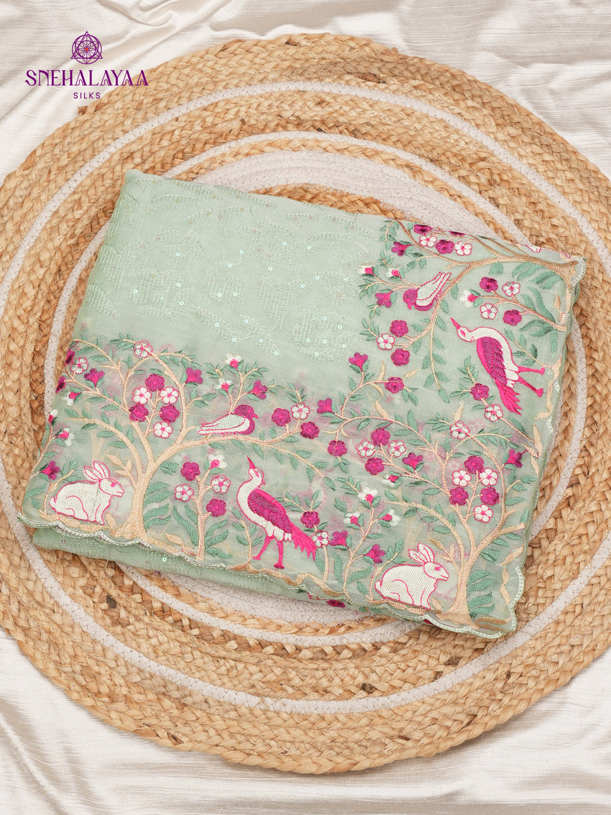 Pale Green Embroidery Designer Saree