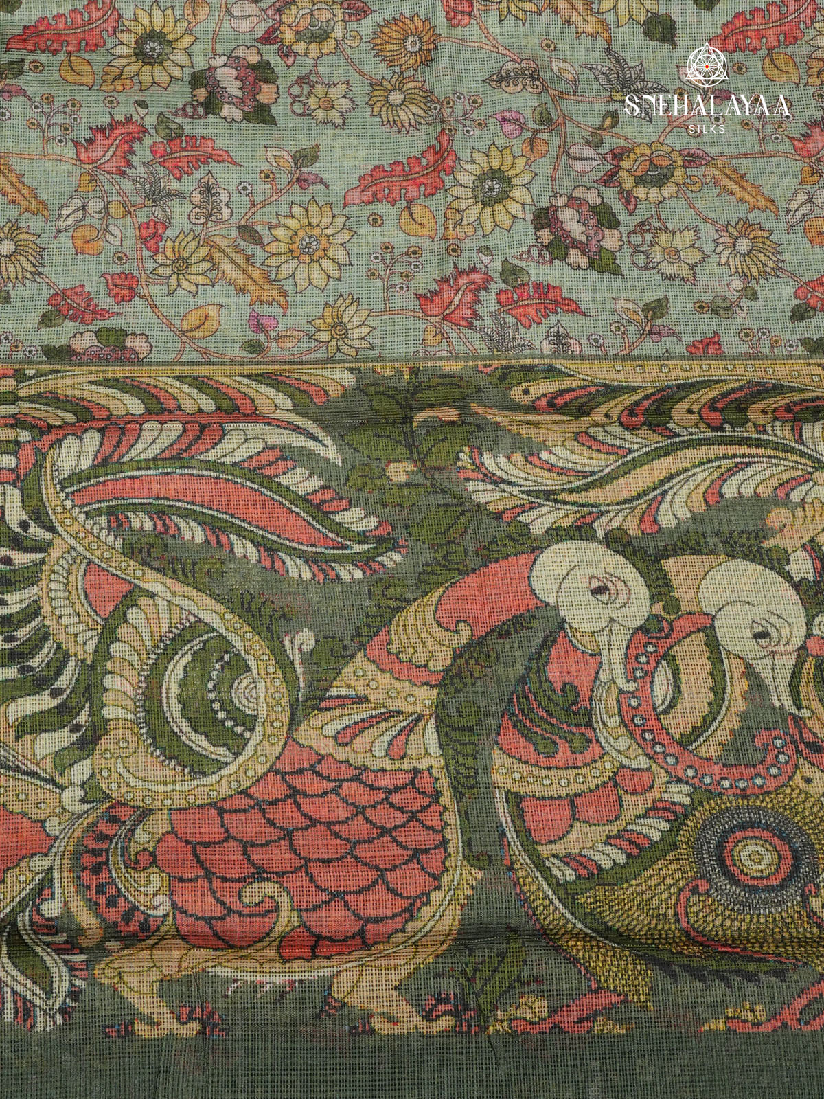 Pastel Blue Printed Kota Saree