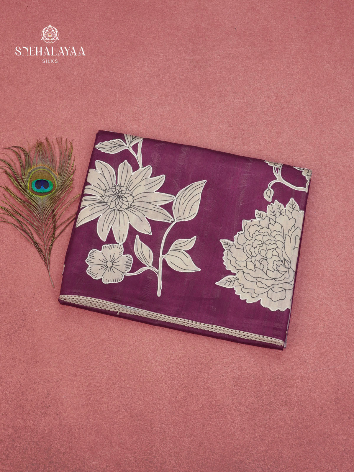 Burgundy Raw Silk Embroidery Saree