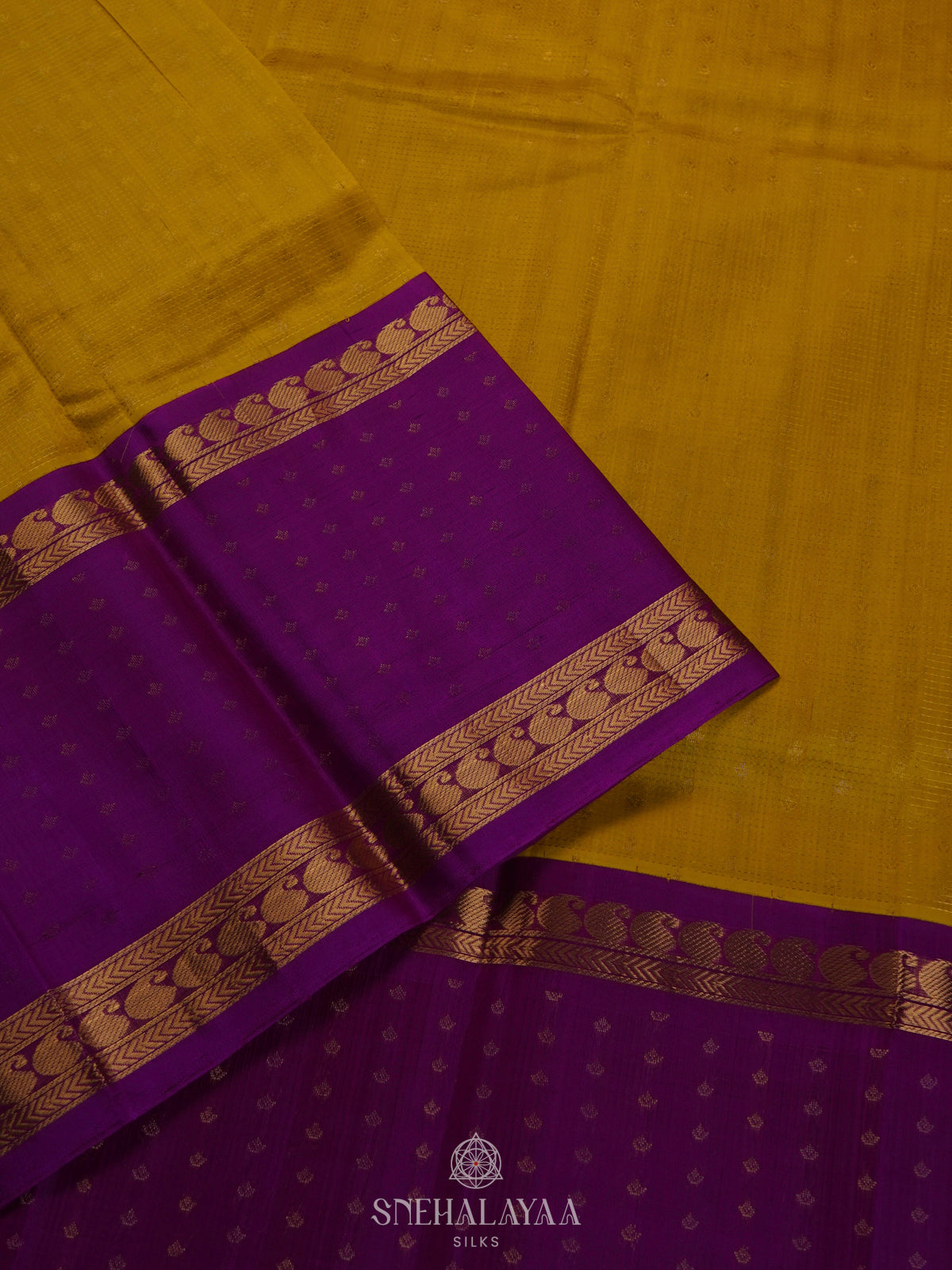 Yellow Kuppadam Silk Cotton Saree with Pink Border