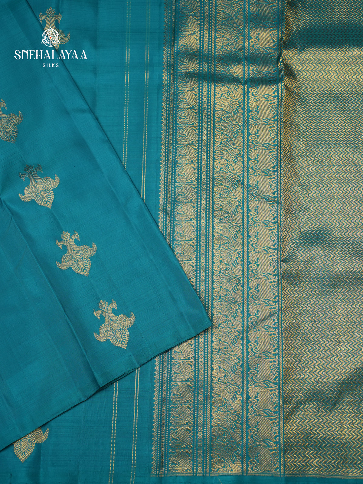 Teal Blue Kanjivaram Silk Saree
