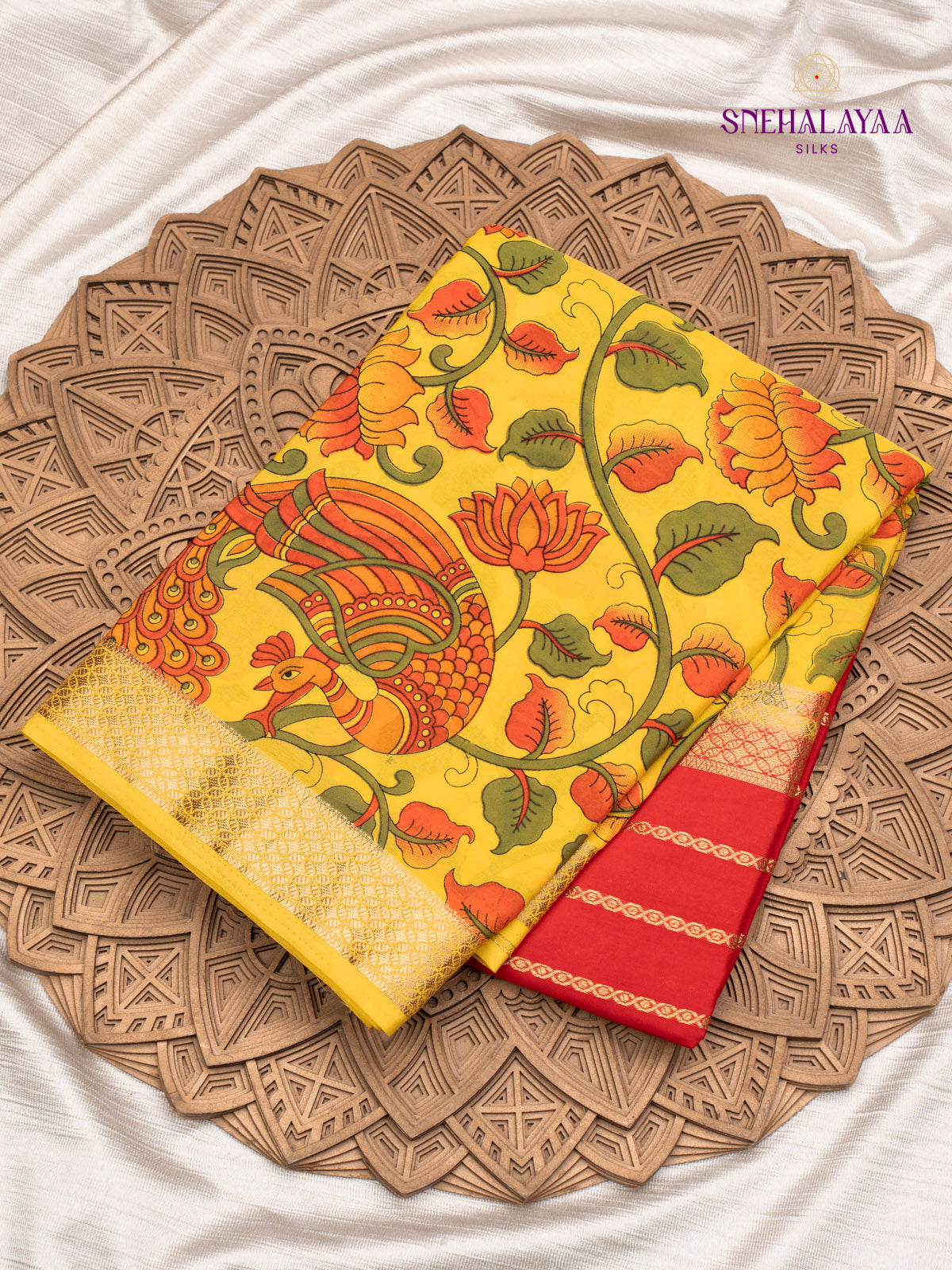 Red Printed Mysore Silk Saree