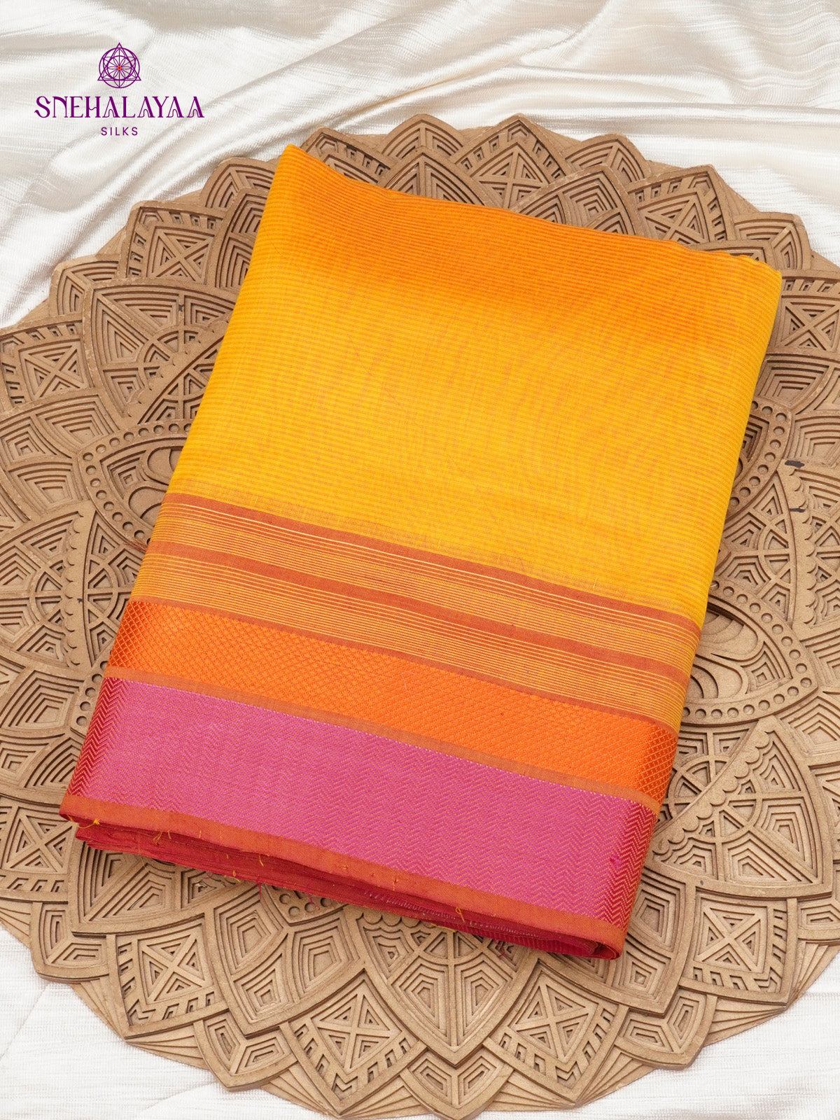 Mango Yellow Maheshwari Silk Cotton Saree