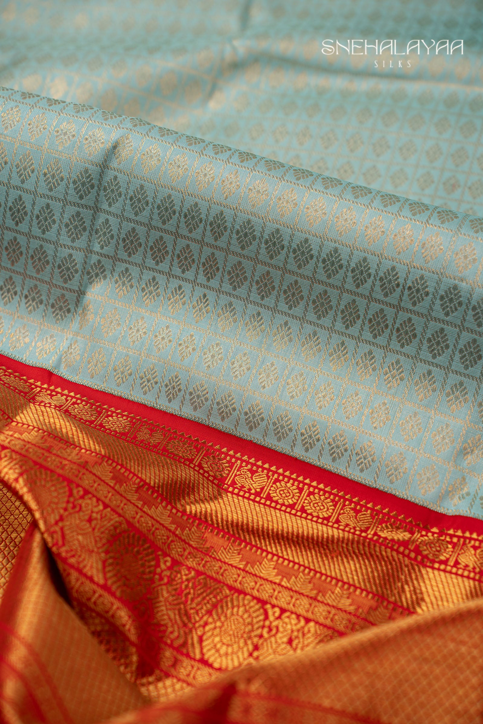 Ice Blue Kancheevaram Silk Saree