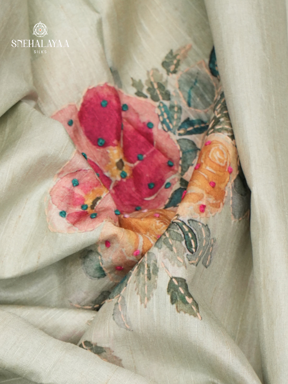 Pale Green Tussar Embroidery Saree