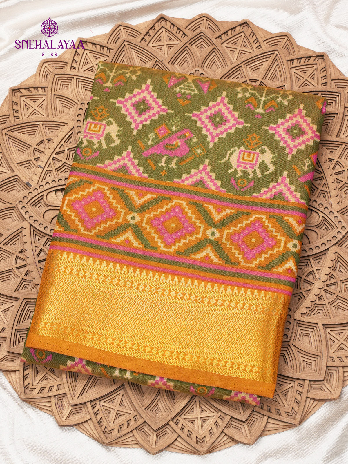 Olive Green Ikat Saree