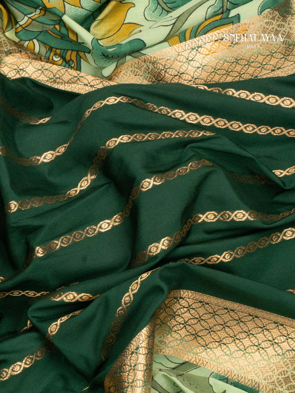 Green Printed Mysore Silk Saree