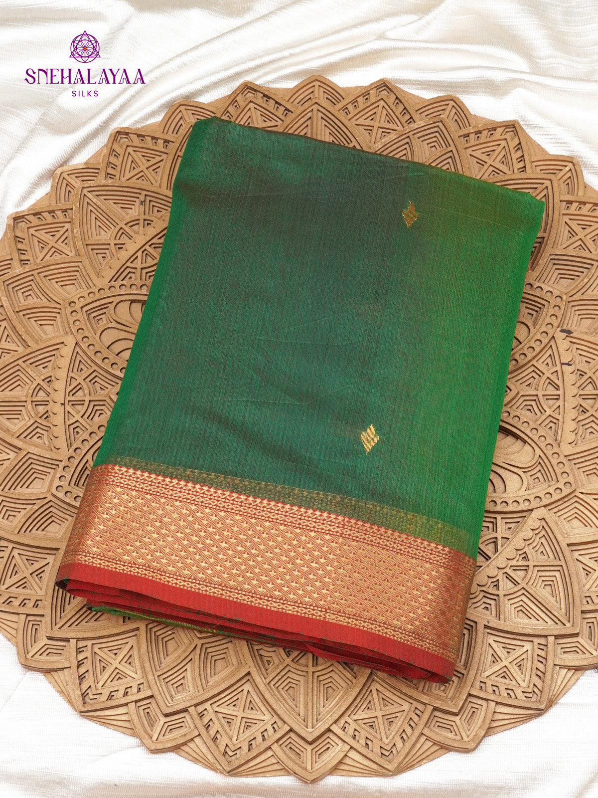 Emerald Green Maheshwari Silk Cotton Saree