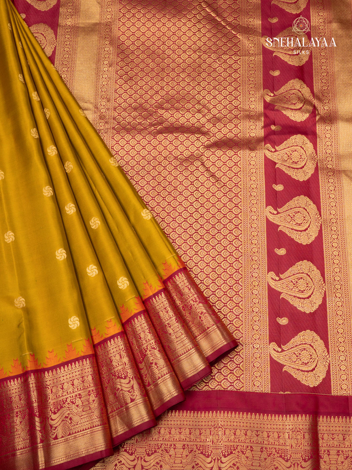 Mustard Yellow Gadwal Silk Saree