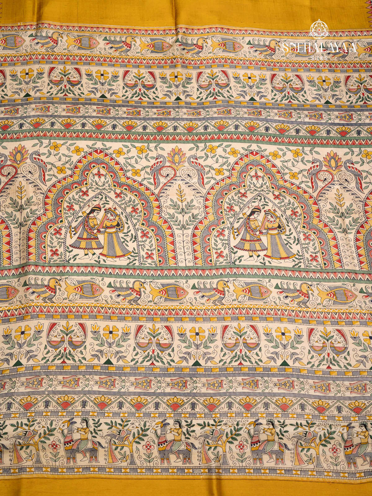 Yellow Printed Tussar Saree