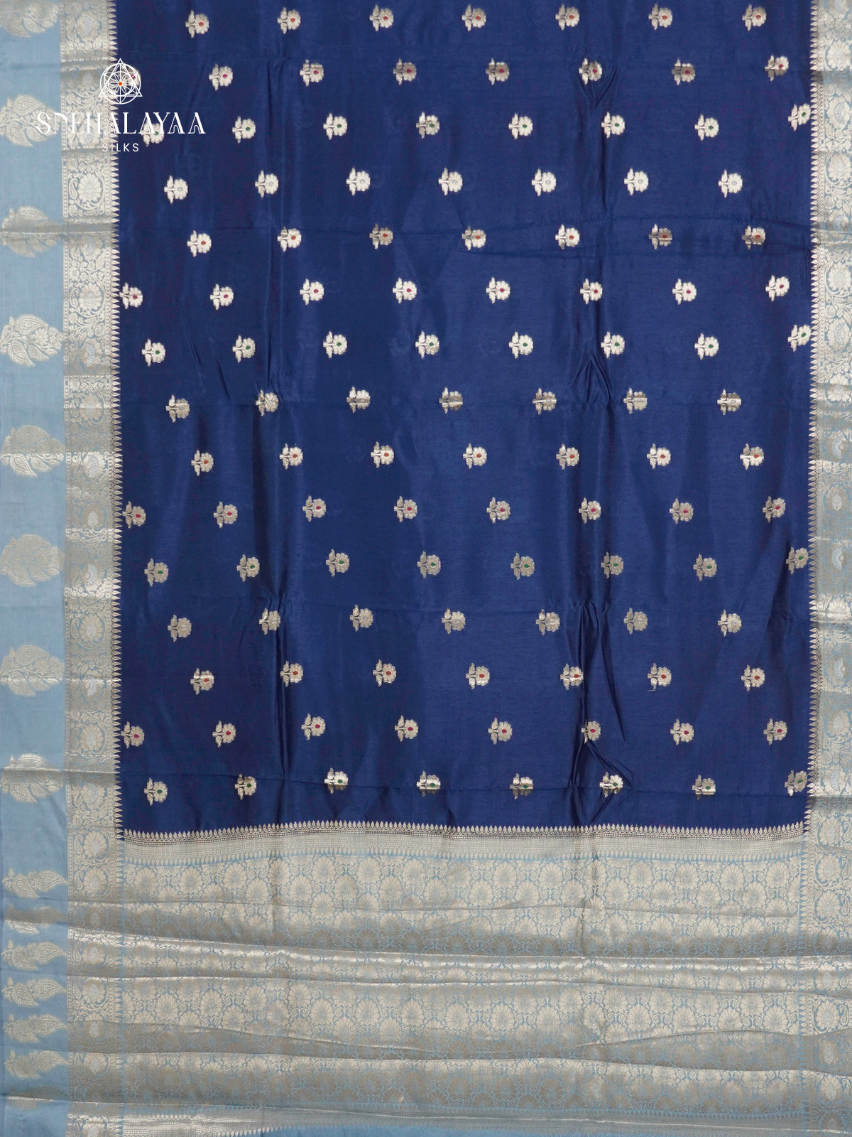 Navy Blue Banaras Dupion Silk Saree
