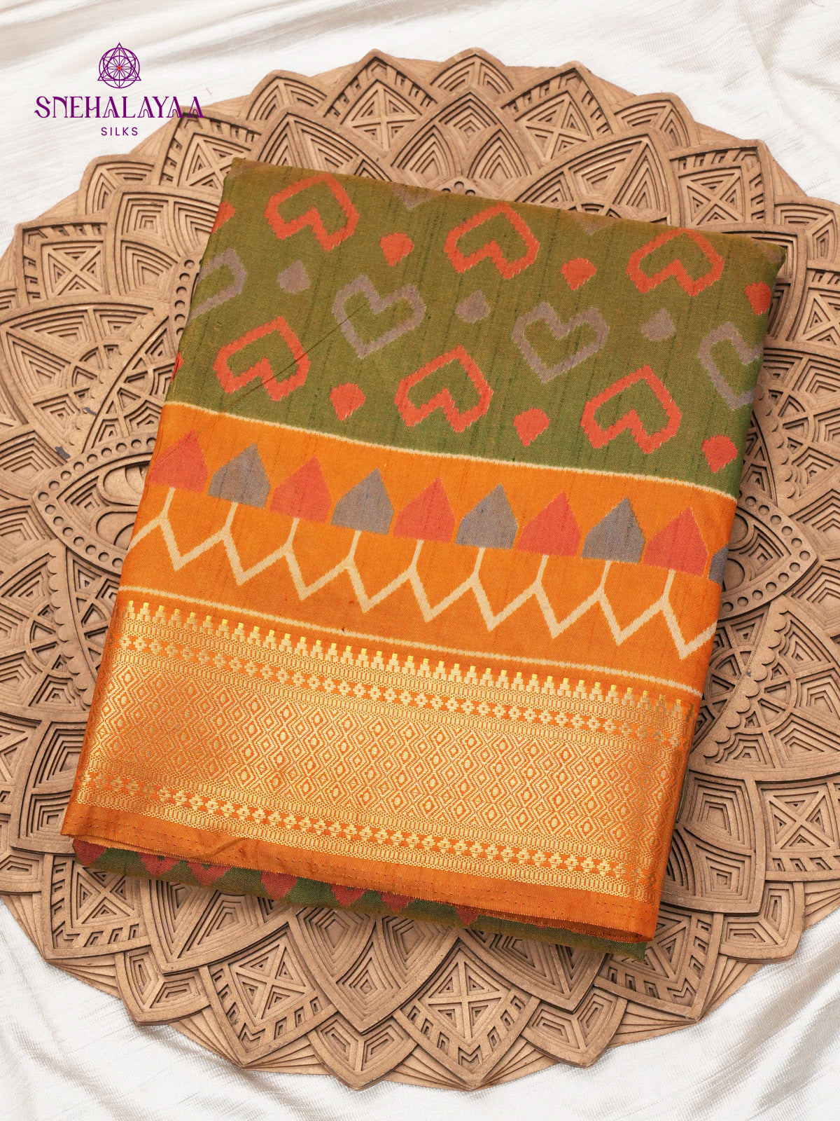 Olive Green Ikat Saree