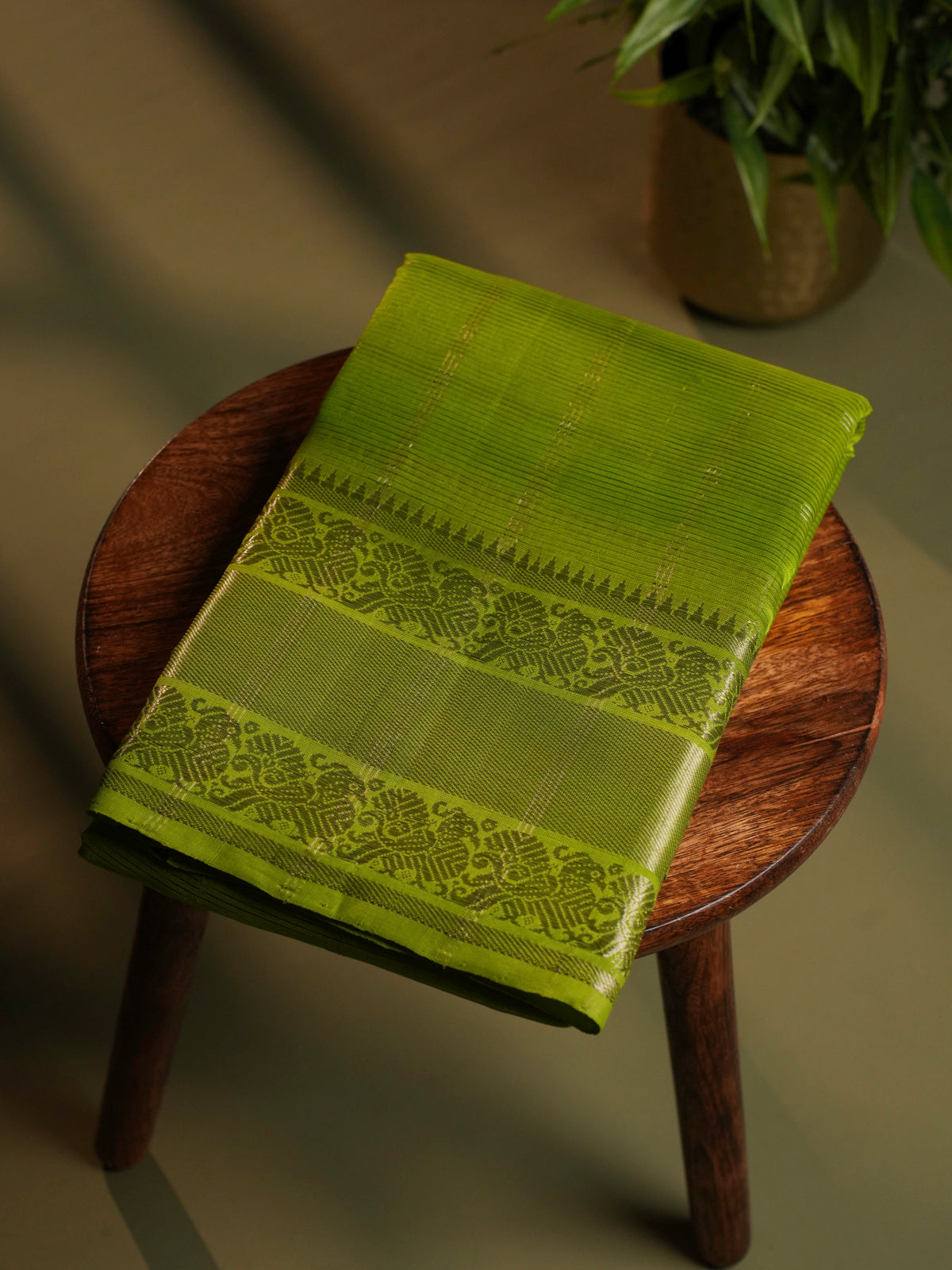 Lime Green Mangalagiri Silk Cotton Saree