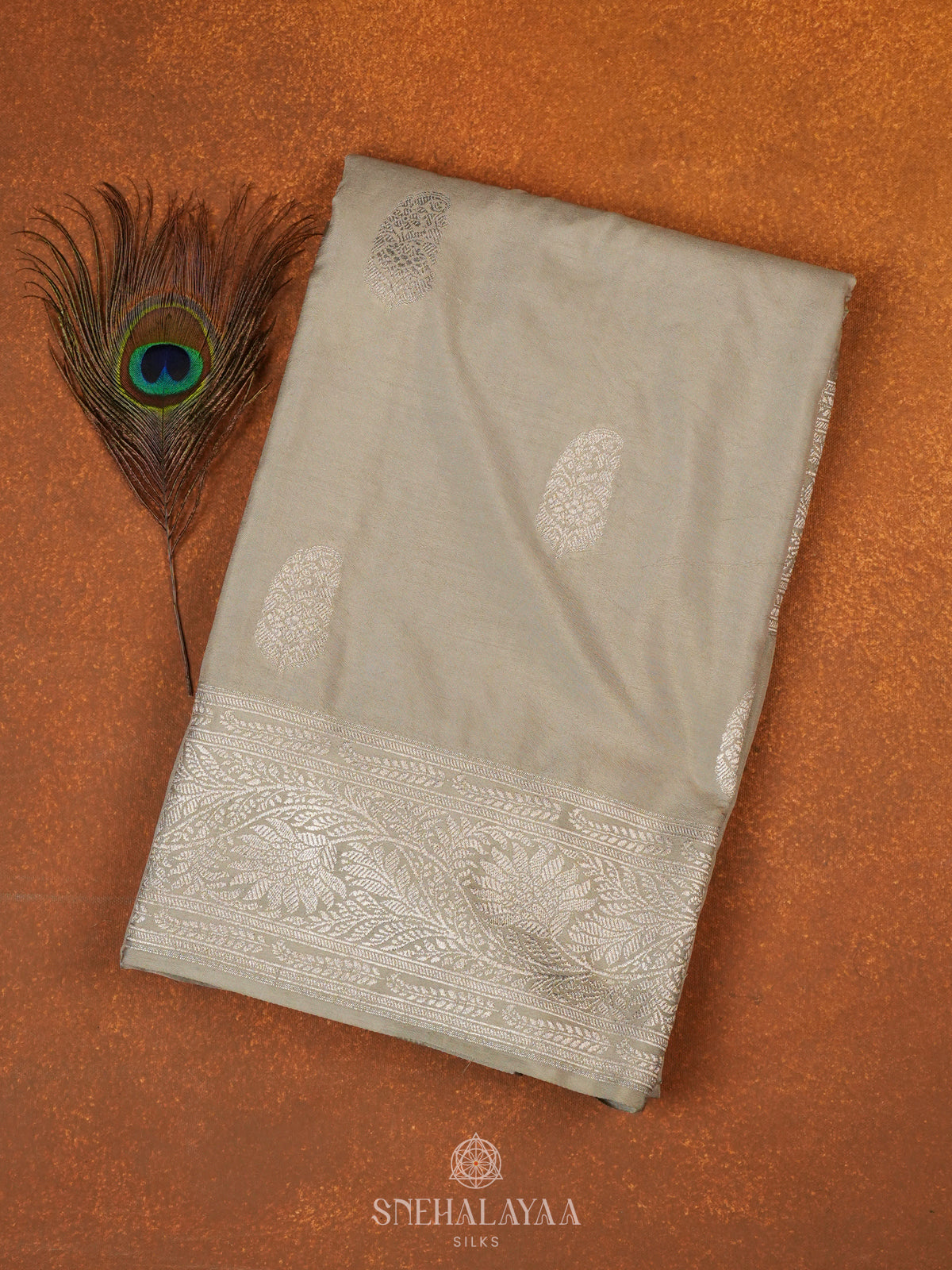 Grey Satin Banaras Saree