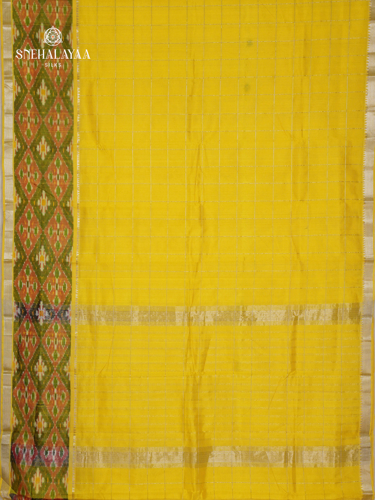 Yellow Mangalagiri Silk Cotton Saree with Ikat Border
