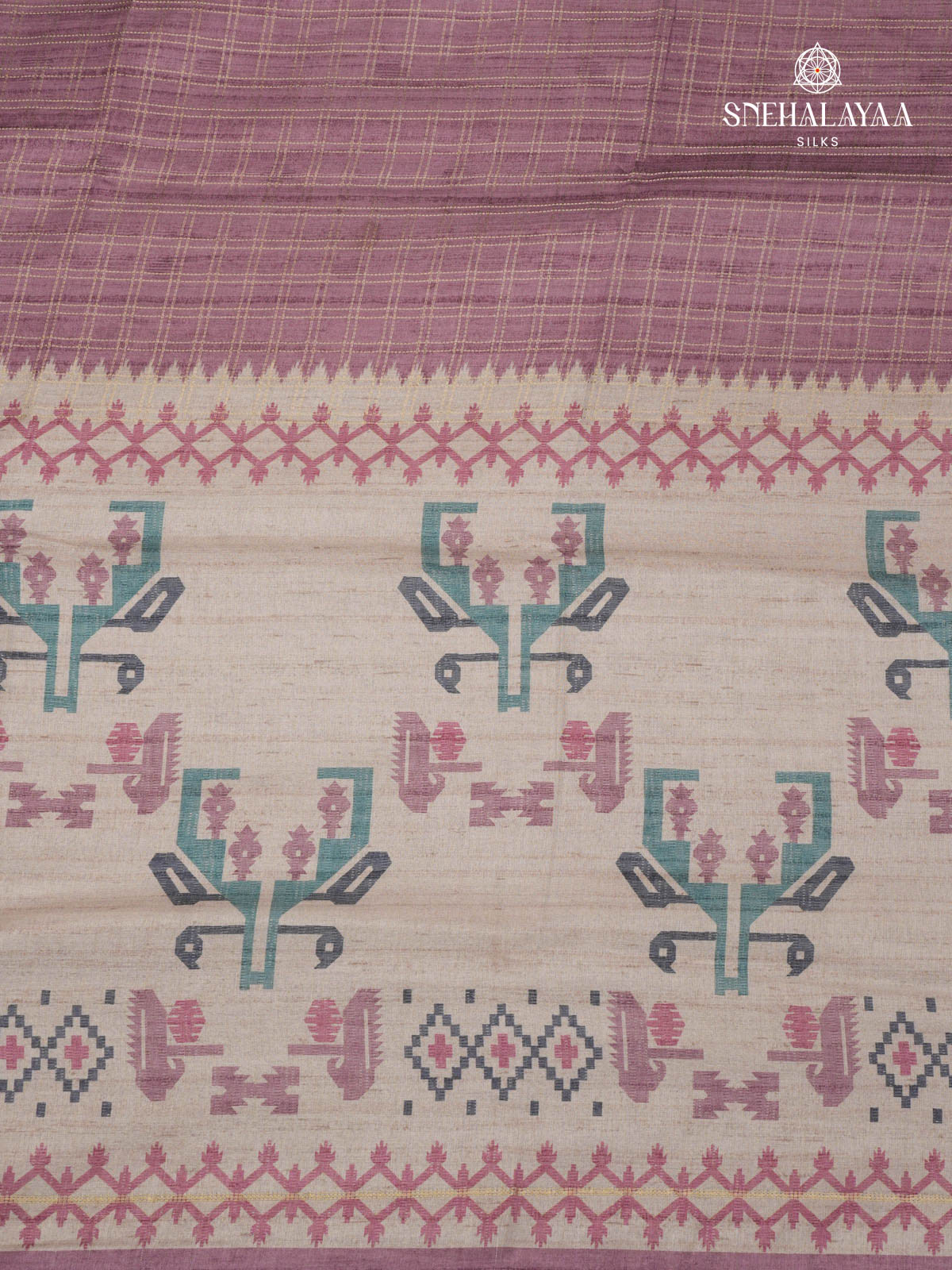 Plum Printed Tussar Saree