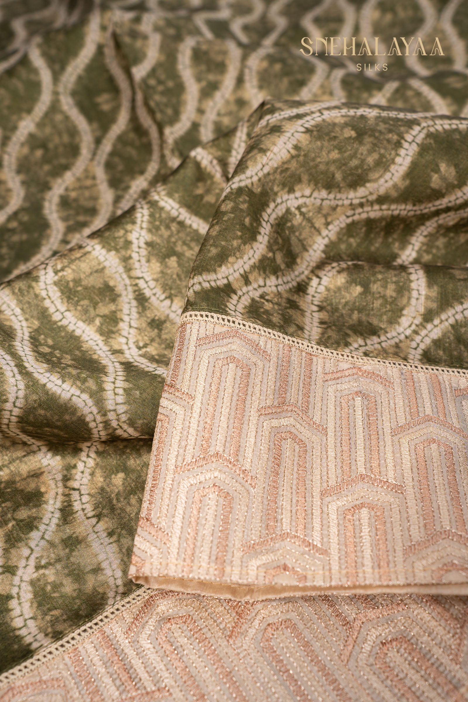 Olive Green Raw Silk Saree