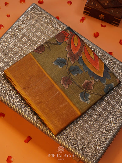 Olive Green Tussar Saree