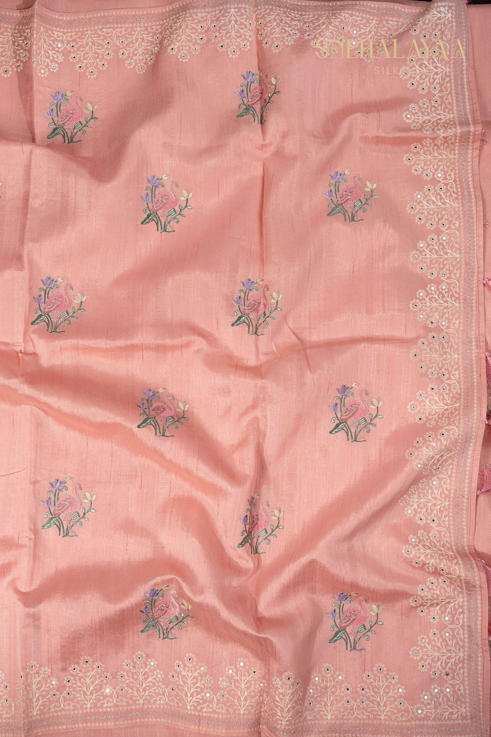 Rose Pink Raw Silk Saree