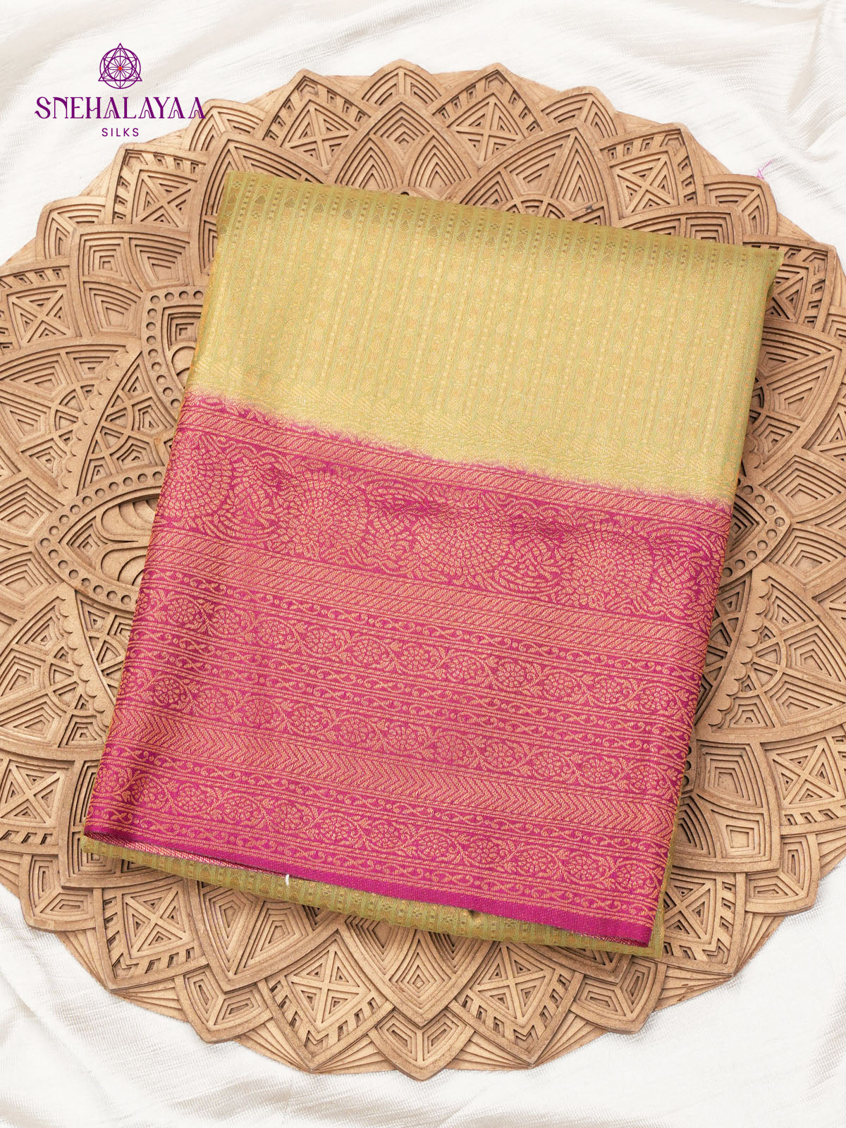 Lime Gold Soft Silk Saree
