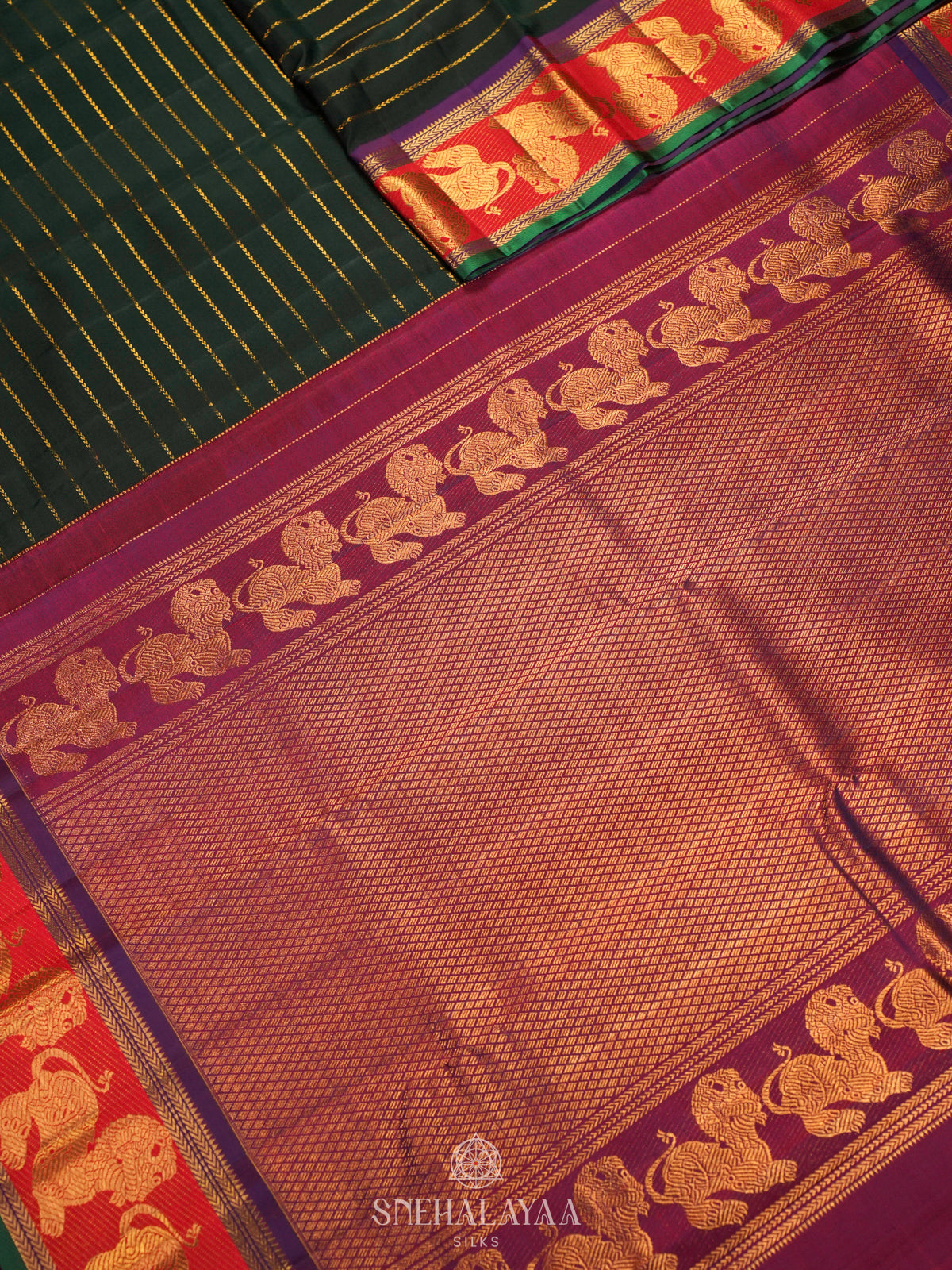 Forest Green Kanjivaram Silk Saree