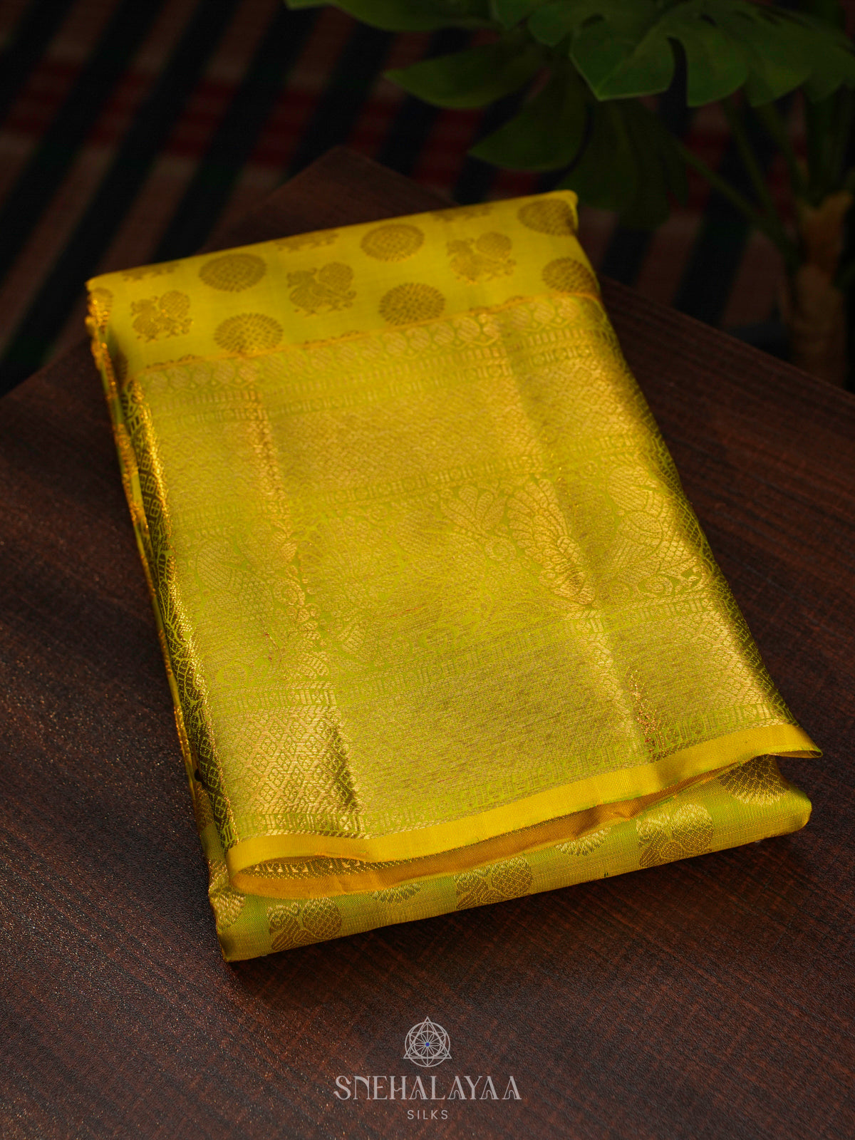 Lime Green Kanjivaram Silk Saree