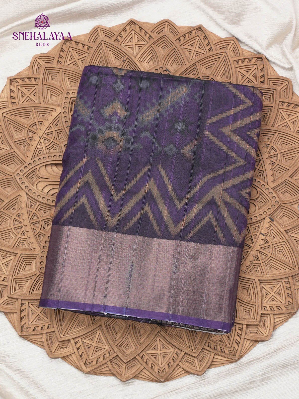 Purple Printed Tussar Saree