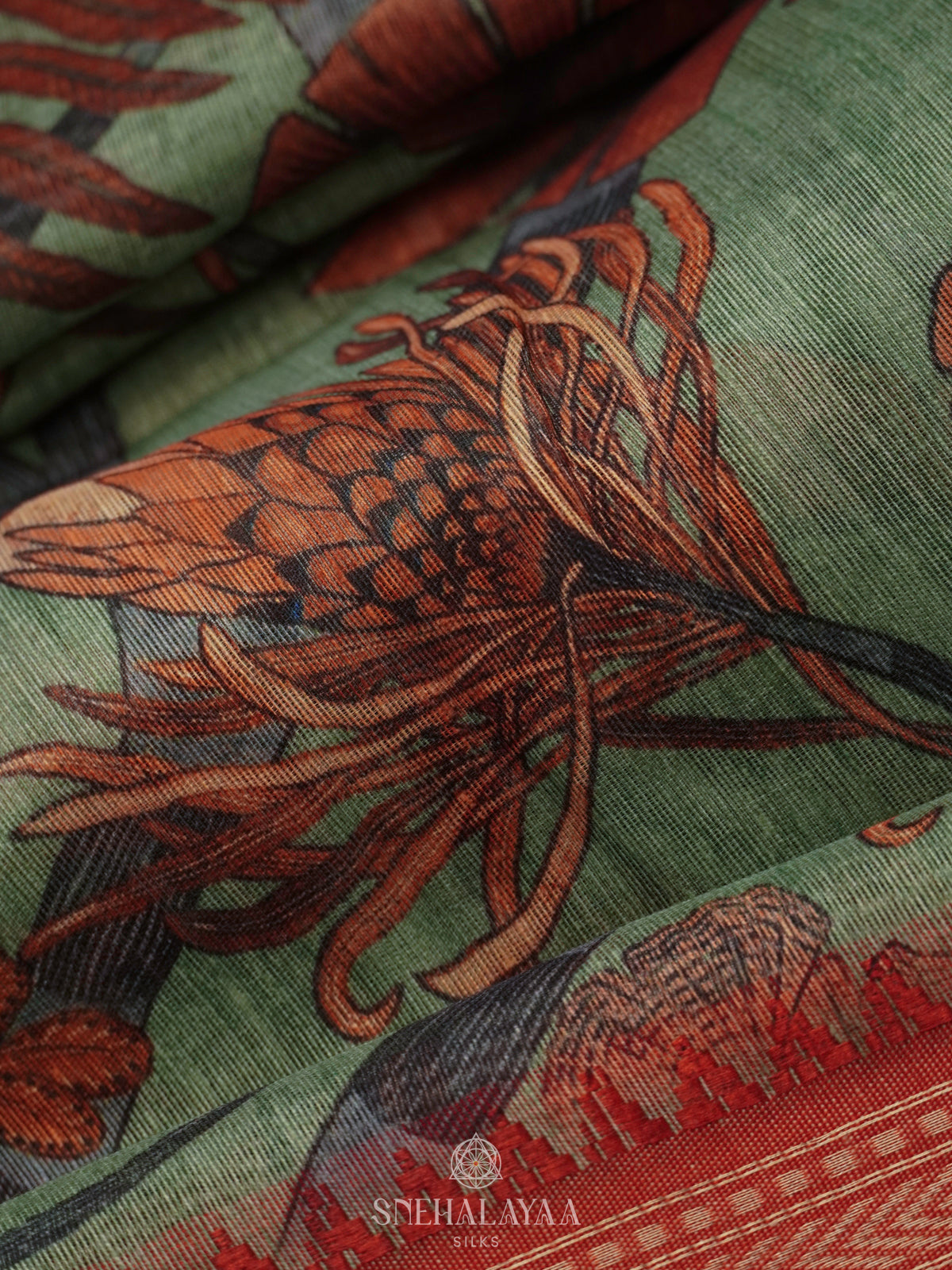 Grey Printed Linen Saree