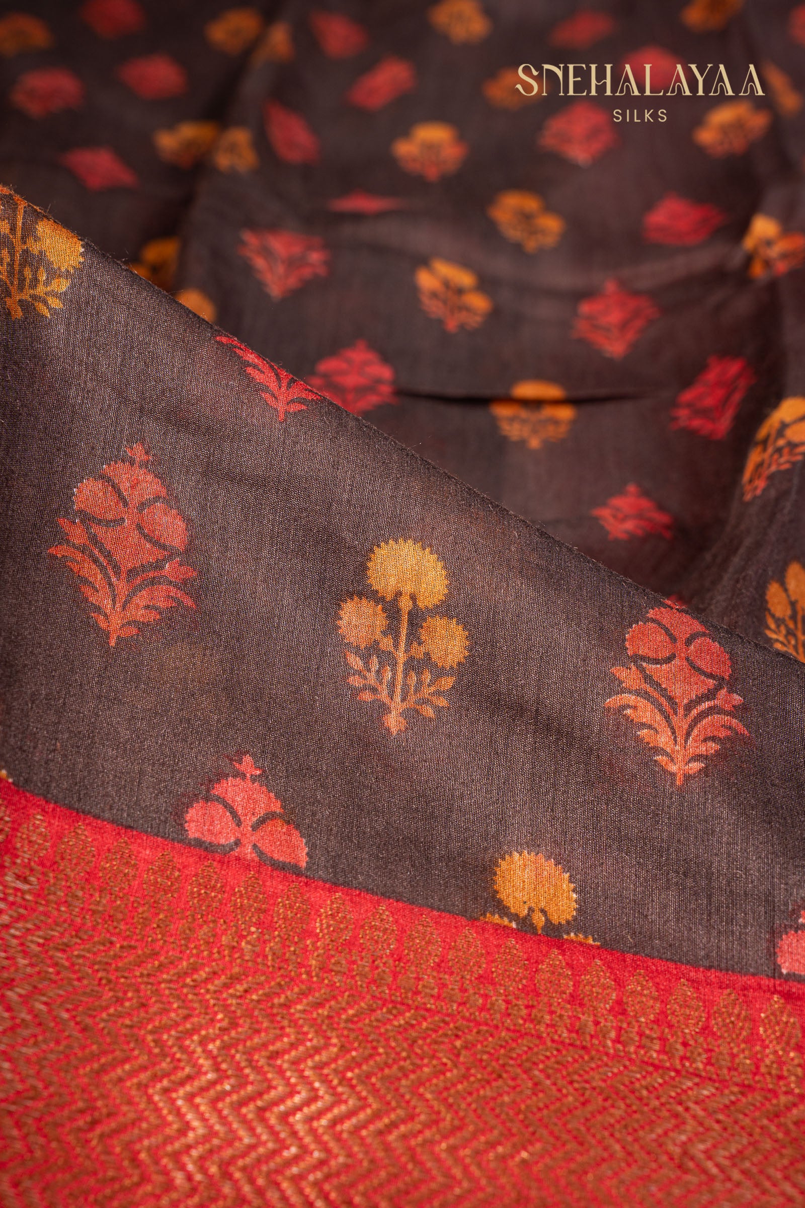 Pecan Brown Chanderi Saree