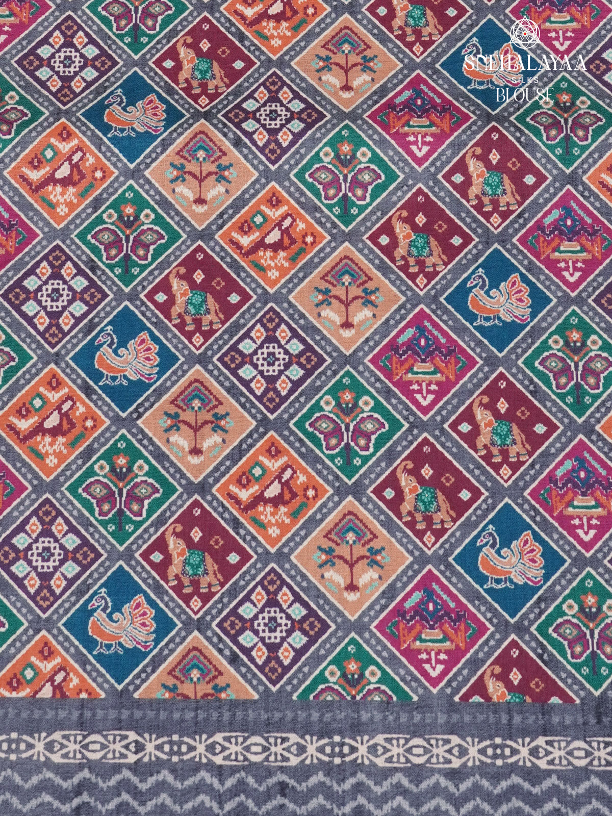 Grey Floral Printed Tussar Saree